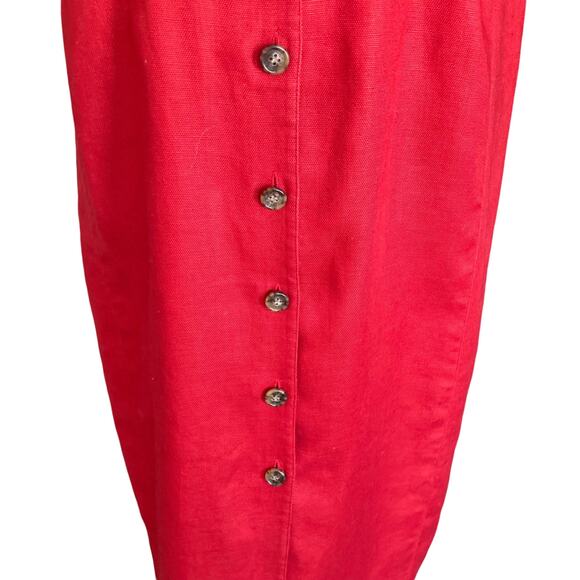 Embassy Row Pure Linen Red Sleeveless Maxi Shirt Dress Sz 10 Mandarin Collar - Picture 3 of 9
